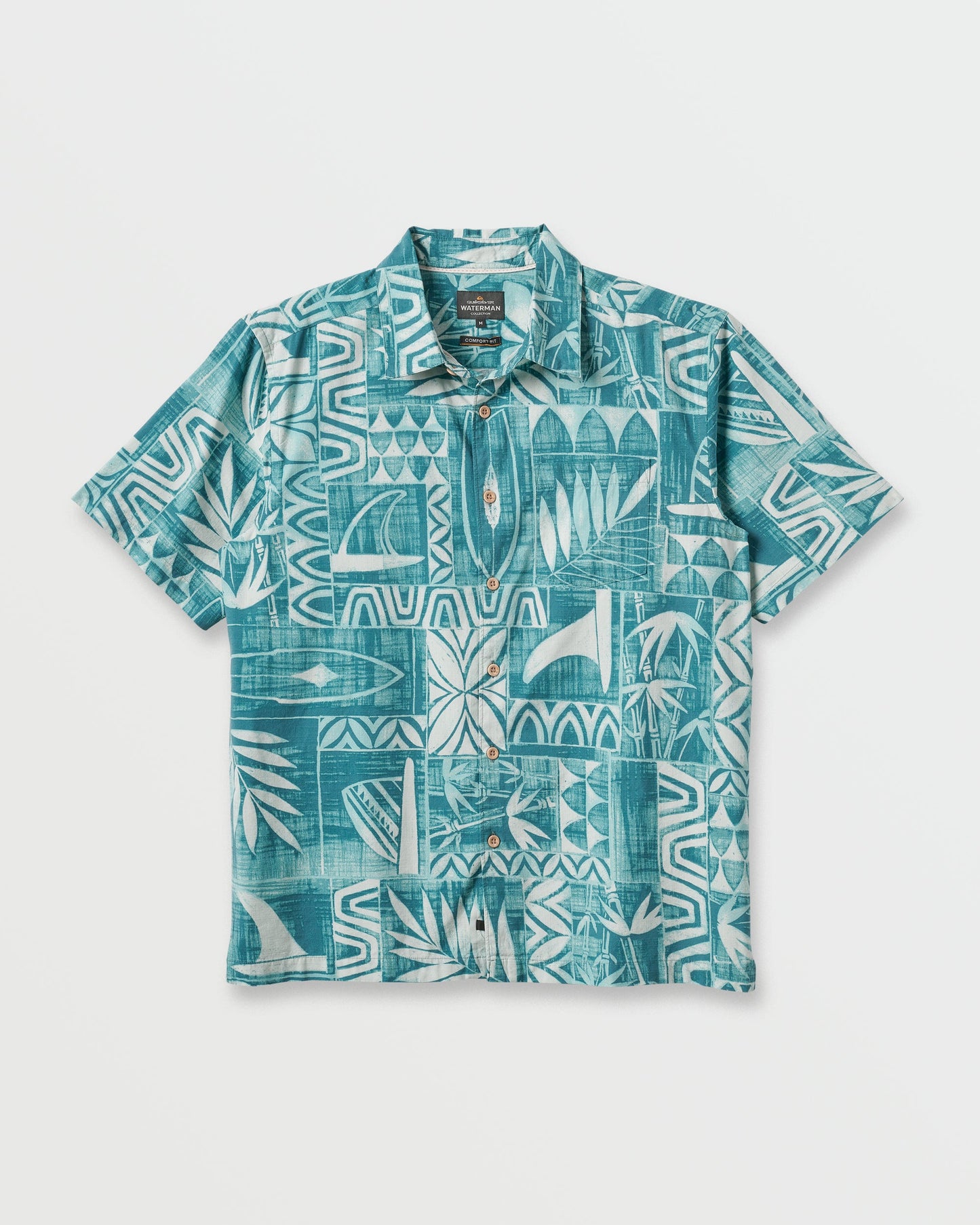 Waterman Talk Story Short Sleeve Shirt - Aqua Sea - Quick Silver