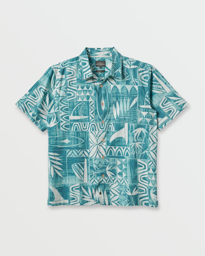 Waterman Talk Story Short Sleeve Shirt - Aqua Sea - Quick Silver