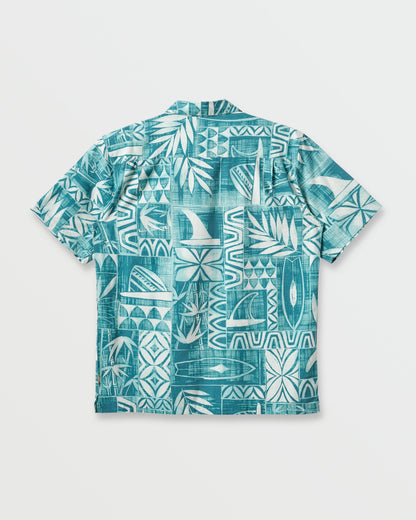 Waterman Talk Story Short Sleeve Shirt - Aqua Sea - Quick Silver