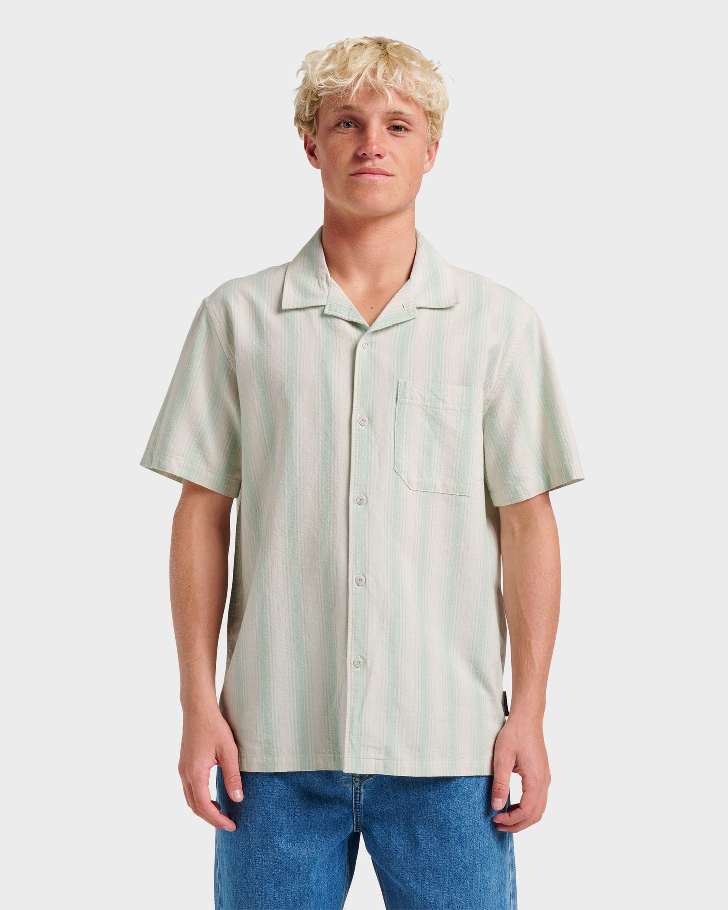 Oxford Stripe Casual Short Sleeve Shirt - Moonstruck - Quick Silver