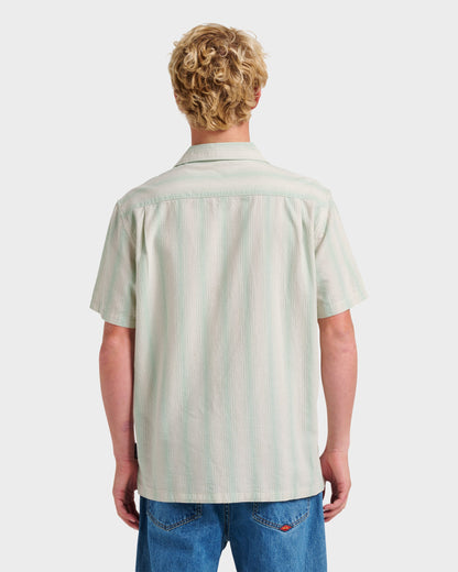 Oxford Stripe Casual Short Sleeve Shirt - Moonstruck - Quick Silver