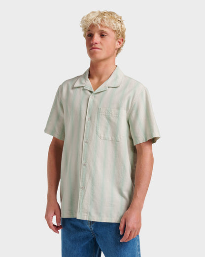 Oxford Stripe Casual Short Sleeve Shirt - Moonstruck - Quick Silver