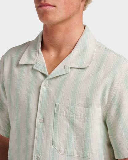 Oxford Stripe Casual Short Sleeve Shirt - Moonstruck - Quick Silver