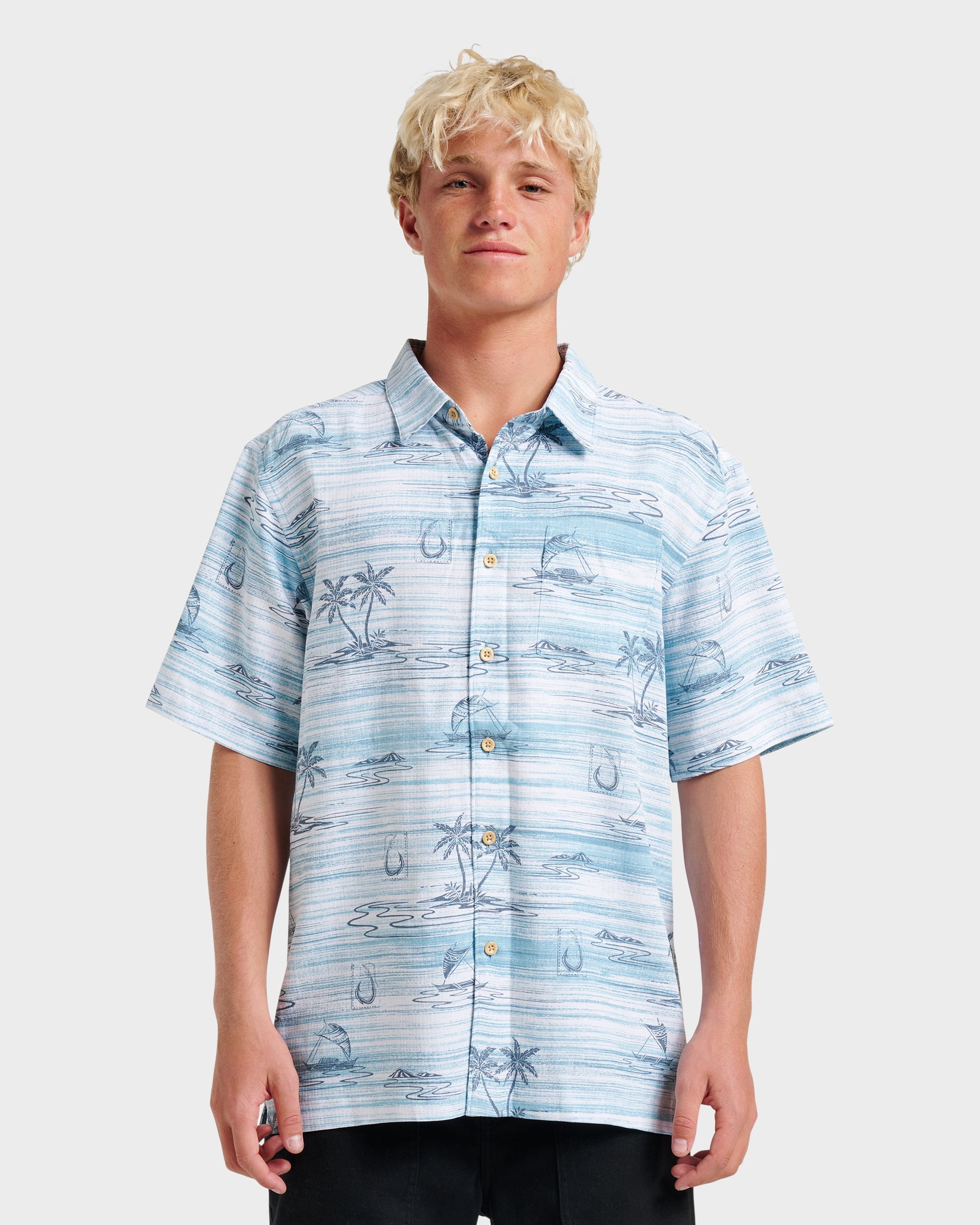 Waterman Island Daze Short Sleeve Shirt - Aqua Sea - Quick Silver