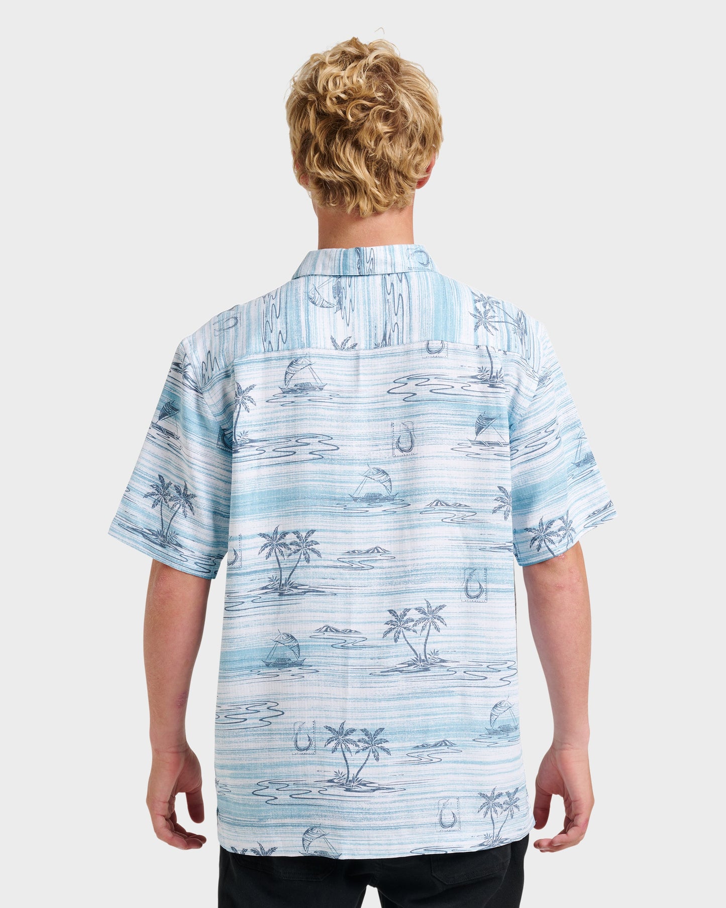 Waterman Island Daze Short Sleeve Shirt - Aqua Sea - Quick Silver