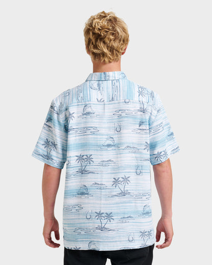 Waterman Island Daze Short Sleeve Shirt - Aqua Sea - Quick Silver